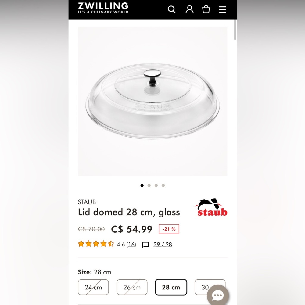 Staub Clear Glass Lid with Black Knob